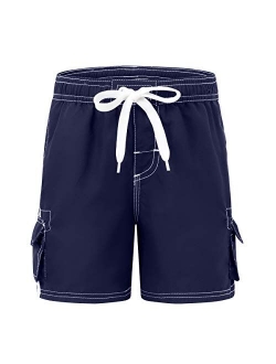 Akula Boys' Quick Dry Swim Trunks Beach Board Shorts with Mesh Lining