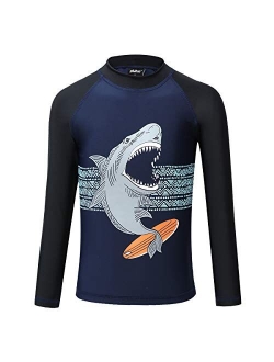 PHIBEE Boys' Rash Guard Shirt Long Sleeve UPF 50+ Sun Protection Swimwear