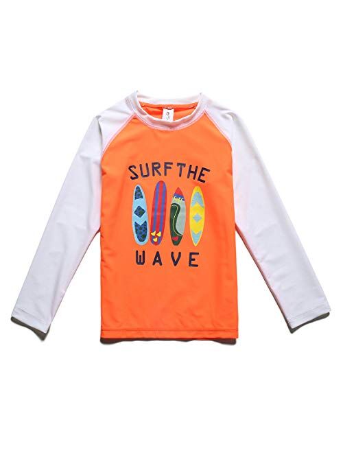 PHIBEE Boys' Rash Guard Shirt Long Sleeve UPF 50+ Sun Protection Swimwear