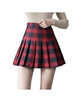 Girls Women High Waisted Plain Pleated Skirt Skater Tennis School Uniforms A-line Mini Skirt Lining Shorts