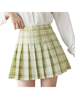 Girls Women High Waisted Plain Pleated Skirt Skater Tennis School Uniforms A-line Mini Skirt Lining Shorts