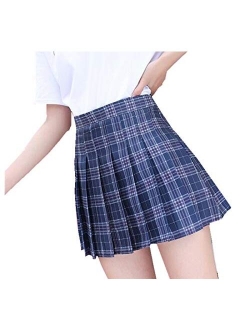 Girls Women High Waisted Plain Pleated Skirt Skater Tennis School Uniforms A-line Mini Skirt Lining Shorts