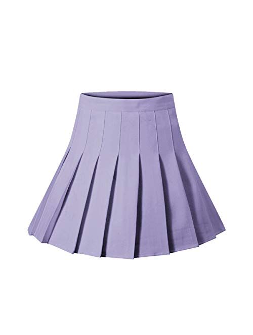 Girls Women High Waisted Plain Pleated Skirt Skater Tennis School Uniforms A-line Mini Skirt Lining Shorts