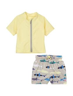 SwimZip Boy's Short Sleeve Rash Guard Swimsuit Set - UPF 50+ Sun Protection