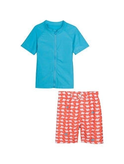 SwimZip Boy's Short Sleeve Rash Guard Swimsuit Set - UPF 50+ Sun Protection