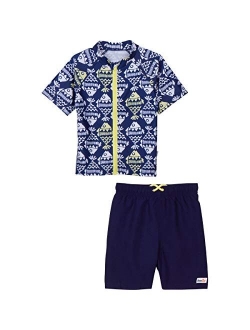 SwimZip Boy's Short Sleeve Rash Guard Swimsuit Set - UPF 50+ Sun Protection