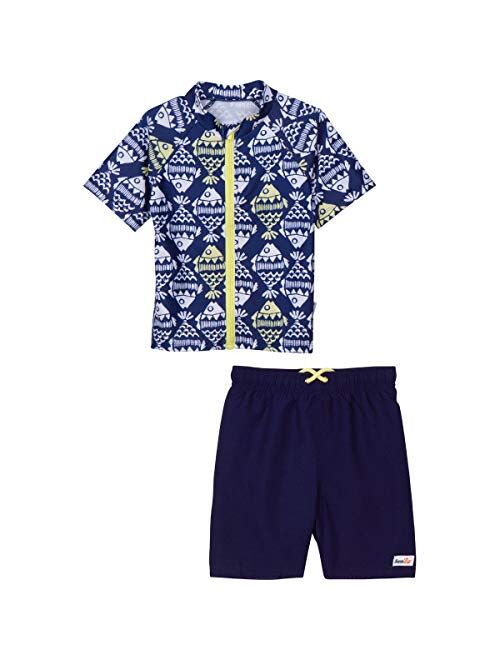 SwimZip Boy's Short Sleeve Rash Guard Swimsuit Set - UPF 50+ Sun Protection