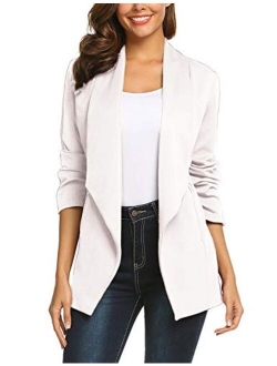 ELESOL Womens Blazer Long Sleeve Casual Open Front Business Suit Jackets Stretch Solid Boyfriend Blazer with Pockets S-XXL