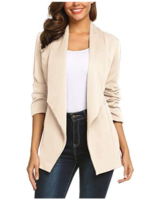 ELESOL Womens Blazer Long Sleeve Casual Open Front Business Suit Jackets Stretch Solid Boyfriend Blazer with Pockets S-XXL