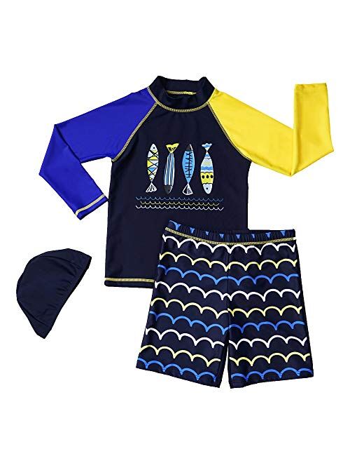 MiYang Boys Swimsuit Rash Guard Toddler Kids Long Sleeve Shark Two Piece