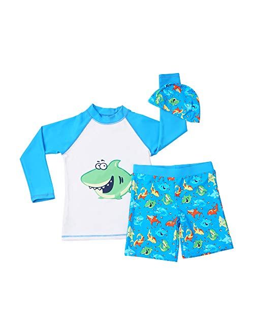 MiYang Boys Swimsuit Rash Guard Toddler Kids Long Sleeve Shark Two Piece