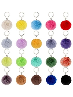 BQTQ 20 Pieces Pom Poms Keychain Pom Poms Fluffy Balls Rabbit Faux Fur Pom Pom