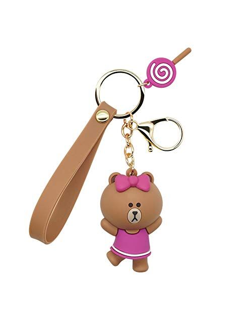 MEIPEL Keychains with Cute Cartoon Animals Ring Bag Charm Key Ring Decoration Gift for Girls Women Brown