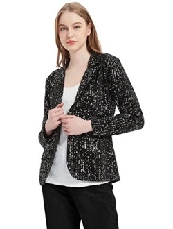 Anna-Kaci Women's Evening Sparkle Sequins Open Front Long Sleeve Blazer Jacket