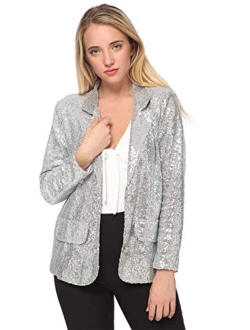 Anna-Kaci Women's Evening Sparkle Sequins Open Front Long Sleeve Blazer Jacket