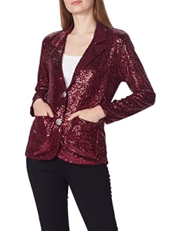 Anna-Kaci Women's Evening Sparkle Sequins Open Front Long Sleeve Blazer Jacket