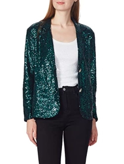 Anna-Kaci Women's Evening Sparkle Sequins Open Front Long Sleeve Blazer Jacket