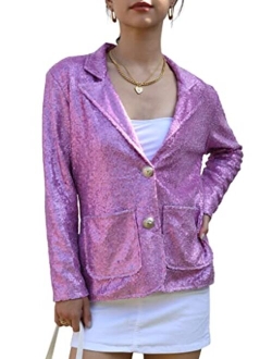 Anna-Kaci Women's Evening Sparkle Sequins Open Front Long Sleeve Blazer Jacket