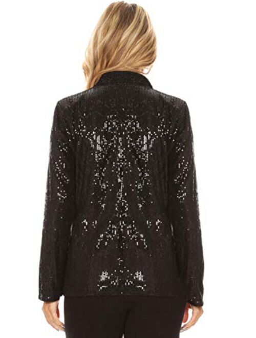 Anna Kaci Anna-Kaci Women's Evening Sparkle Sequins Open Front Long Sleeve Blazer Jacket