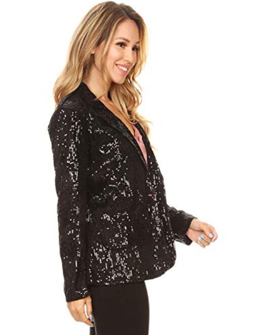 Anna Kaci Anna-Kaci Women's Evening Sparkle Sequins Open Front Long Sleeve Blazer Jacket