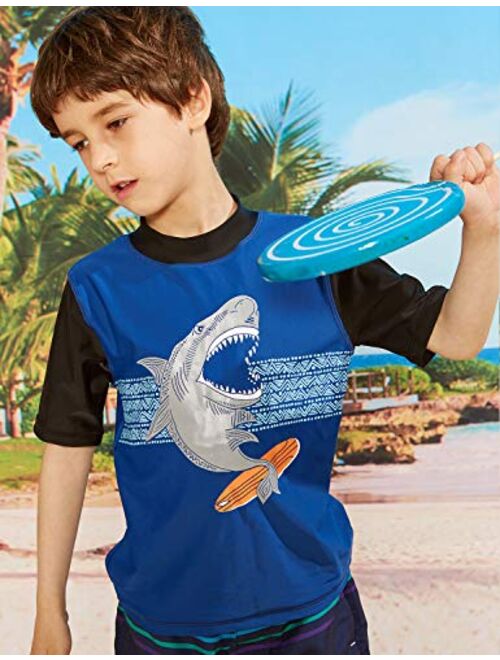 PHIBEE Boys' Short Sleeve Rash Guard Shirt UPF 50+ Sun Protection Swimwear