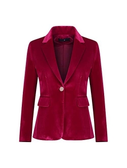 YUNCLOS Womens Velvet Blazer Jacket Slim Fit 1 Button Casual Lapel Office Dress Coat