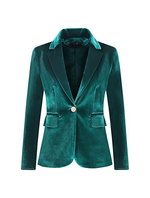 YUNCLOS Womens Velvet Blazer Jacket Slim Fit 1 Button Casual Lapel Office Dress Coat