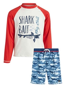 Boys' 2-Piece UPF 50  Long Sleeve Rashguard Board Short Set