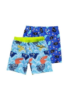 BONVERANO Boys Boardshorts UPF 50+ Sun Protection Swim Shorts with Sun Cap 2 Pack