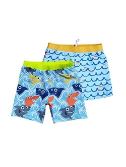 BONVERANO Boys Boardshorts UPF 50+ Sun Protection Swim Shorts with Sun Cap 2 Pack