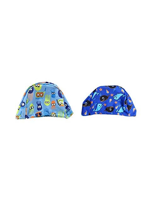 BONVERANO Boys Boardshorts UPF 50+ Sun Protection Swim Shorts with Sun Cap 2 Pack