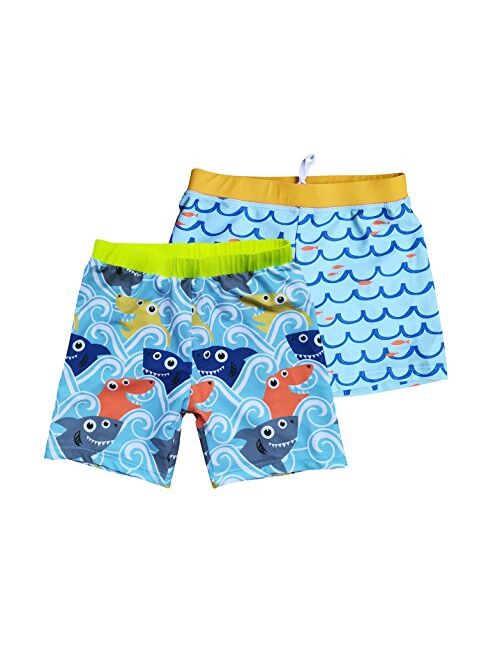 BONVERANO Boys Boardshorts UPF 50+ Sun Protection Swim Shorts with Sun Cap 2 Pack