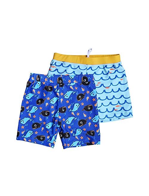 BONVERANO Boys Boardshorts UPF 50+ Sun Protection Swim Shorts with Sun Cap 2 Pack