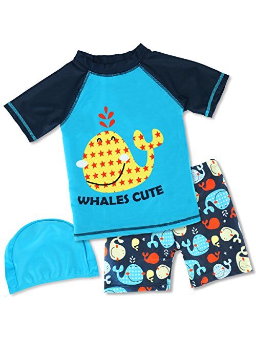 Boys Two Piece Rash Guard Swimsuits Kids Sunsuit Swimwear Sets UPF 50+