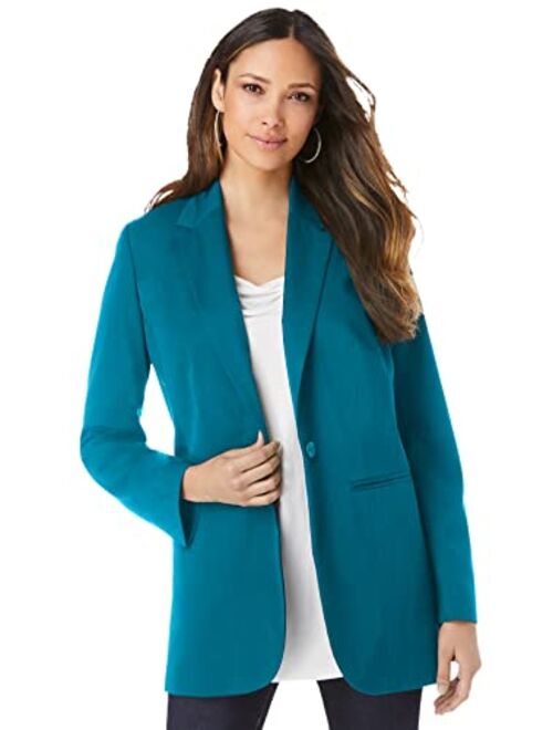 Roaman's Women's Plus Size Boyfriend Blazer Professional Jacket