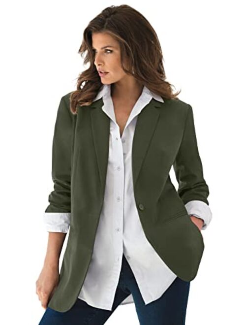 Roaman's Women's Plus Size Boyfriend Blazer Professional Jacket