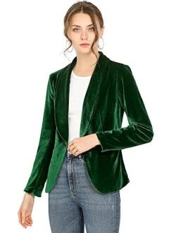 Women's Office Coat Solid Shawl Collar 1 Button Velvet Blazer