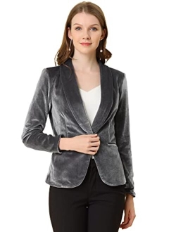 Women's Office Coat Solid Shawl Collar 1 Button Velvet Blazer