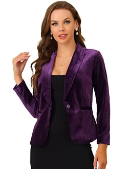 Women's Office Coat Solid Shawl Collar 1 Button Velvet Blazer