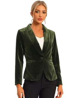 Women's Office Coat Solid Shawl Collar 1 Button Velvet Blazer