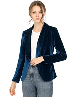 Women's Office Coat Solid Shawl Collar 1 Button Velvet Blazer