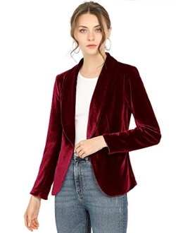 Women's Office Coat Solid Shawl Collar 1 Button Velvet Blazer