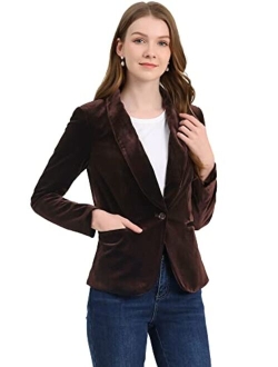 Women's Office Coat Solid Shawl Collar 1 Button Velvet Blazer