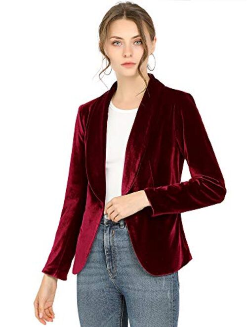 Allegra K Women's Office Coat Solid Shawl Collar 1 Button Velvet Blazer