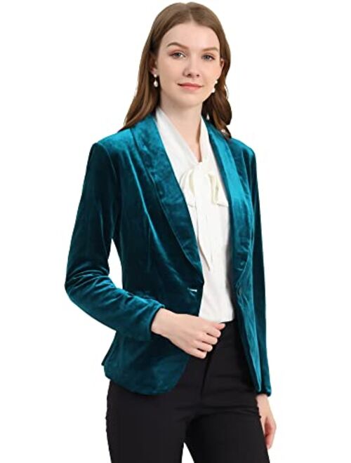 Allegra K Women's Office Coat Solid Shawl Collar 1 Button Velvet Blazer