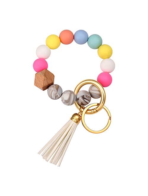 Silicone Bracelet Keychain Wristlet Bangle Keyring Portable House Car Keys Ring Holder W/ Tassel