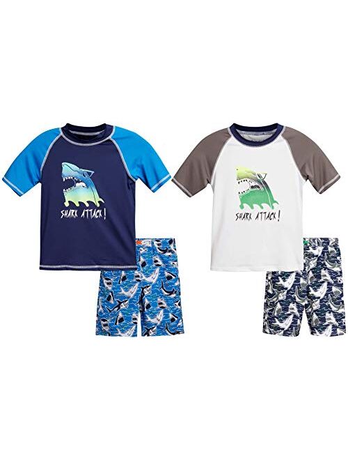 iXtreme Boys' Swimwear 4-Piece Set with Rash Guard T-Shirts and Swimsuit Trunks