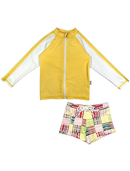 SwimZip Kid UPF 50+ Long Sleeve Rash Guard + Euro Shorties Set (Multiple Colors)