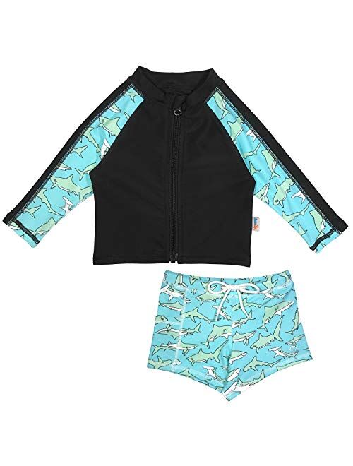 SwimZip Kid UPF 50+ Long Sleeve Rash Guard + Euro Shorties Set (Multiple Colors)