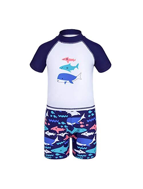 GAZIAR Boys Swimwear Sets Shark Dinosaur Swimsuit Two Piece with Rash Guard UV Protection 2-7 Years